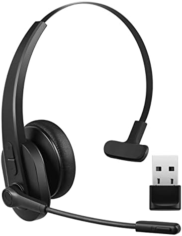 Upgraded Bluetooth Headset, Wireless Headset with Noise Canceling Microphone for Trucker, On-Ear Bluetooth Headset V5.2 with USB Dongle for Computer, Headset with Mute Button for Work