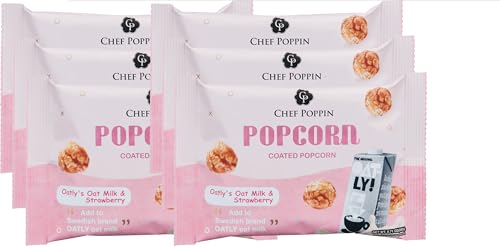 CHEF POPPIN Gourmet Flavored Popcorn, Non-GMO, Oatly's Oat Milk & Strawberry, 20g, 6 Pack, .71 oz each