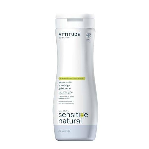 ATTITUDE Body Wash for Sensitive Skin with Oat, EWG Verified, Dermatologically Tested, Vegan, Extra Gentle, Unscented, 16 Fl Oz