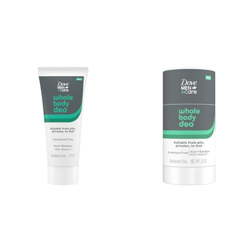 Dove Men+Care Whole Body Deo Aluminum-Free Deodorant Cream Aloe + Bamboo 2.5 fl oz & Stick Aloe + Bamboo Helps Avoid Chafing 2.6 oz