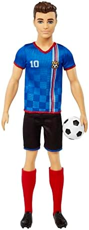 Barbie Careers Ken Fashion Doll & Accessory, Soccer Player with Cropped Hair, #10 Uniform, Tall Socks, Cleats & Ball
