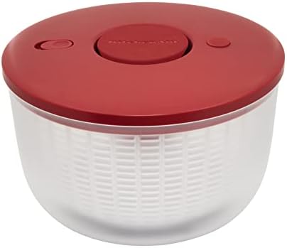 KitchenAid Universal Salad Spinner with Removable, Colander and One Handed Pump Mechanism, Large Bowl Nests and Features Non Slip Base, 7.43 Quart, Empire Red