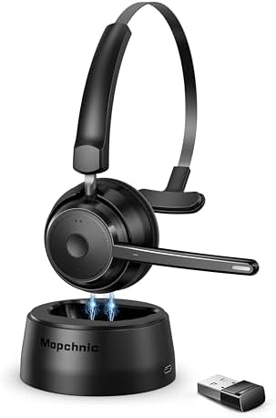 Bluetooth Headset 2024 Upgraded Version, Wireless Headset with AI Noise Canceling Microphone, On Ear Bluetooth Headset with USB Dongle for Office Call Center Skype Zoom Meeting Online Class