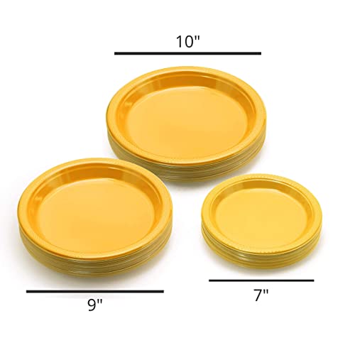 Exquisite 9 Inch. Dinner Plates Yellow Plastic Plates Disposable, 50 Count Yellow Plate Set, Disposable Plates For Party, Heavy Duty Plastic Plates Disposable, Plastic Plates For Party, Party Plates