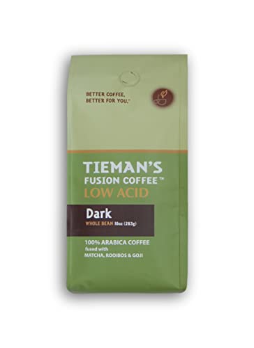 Tieman's Fusion Coffee, Low Acid Dark Roast, Whole Bean, 10 ounce bag (pack of 30)