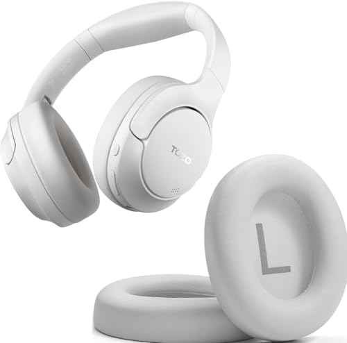 TOZO HT2 Hybrid Active Noise Cancelling Headphones, Wireless Over Ear Bluetooth Headphones+HT2 Replacement Ear Pads White
