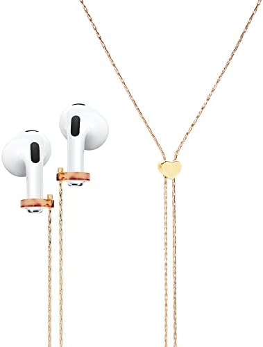 Anti-Lost Airpod Chain Holder Lanyard Cord Strap Slide Adjustable Y Necklace Compatible Airpods Pro/2/1 (Heart + Golden Slim Chain)