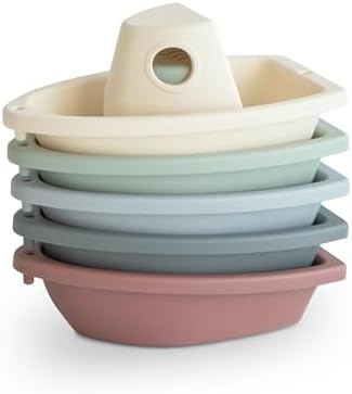 mushie Stackable Bath Boats Toy (Original) | Floating Bathtub Toys for Baby & Toddler, Set of 5 | Made in Denmark