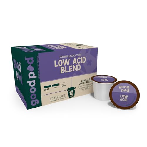 goodPOD Low Acid Blend Single Serve Coffee K Cup Pods, Organic Arabica Coffee, Medium Roast, 12 Count