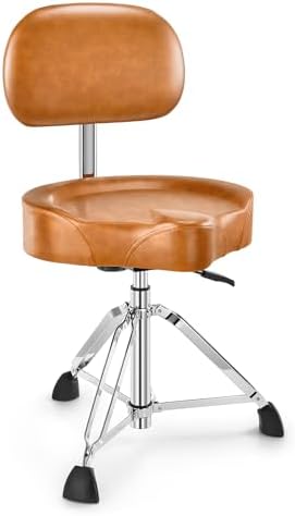 Donner Drum Throne with Backrest, Heavy Duty Hydraulic Drum Stool Height Adjustable Motorcycle Style Drum Seat Saddle Drum Throne for Adults Drummers (Brown)