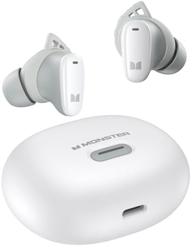 Monster N-Lite 206 Bluetooth Earbuds Wireless Earphones Bluetooth 5.4 in-Ear Earbuds Headphones Built-in Mic, Touch Control, IPX6 Waterproof, Comfortable Fit, Type-C Charging, 25H Playback, White