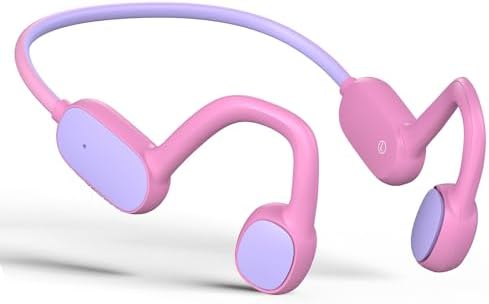 Kids Headphones, Bluetooth 5.2 Air Conduction Open Ear Headphones, 85dB Volume Limiting, Stereo Sound with Mic, IPX5 Waterproof, 20H Playtime, Perfect for School and Outdoor-Pink