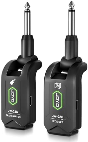 JOYO 5.8GHz Wireless Guitar System Wireless Guitar Transmitter Receiver Rechargeable Audio with 4 Siganl Channels for Electric Guitar Bass 20M (JW-02S)
