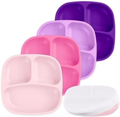 Re-Play - 4 Pack 7.37" Divided Plates with Deep Sides for Baby, Toddler & Child Feeding - BPA Free - Made in USA from Recycled Milk Jugs - Princess