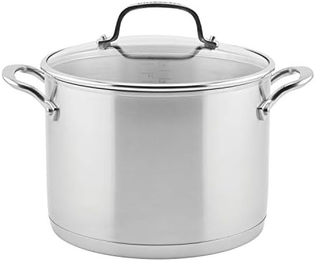 KitchenAid 3-Ply Base Brushed Stainless Steel Stock Pot/Stockpot with Lid, 8 Quart