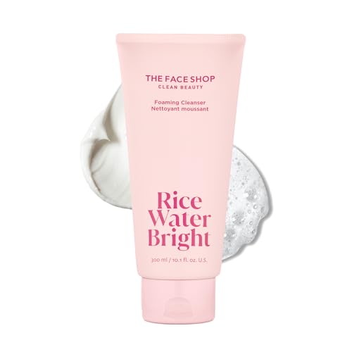 The Face Shop Rice Water Bright Foaming Facial Cleanser with Ceramide, Gentle Face Wash for Hydrating & Moisturizing, Vegan Face Cleanser, Makeup Remover