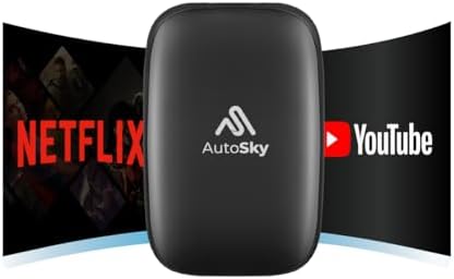 AutoSky Ai Box Lite Air - Streaming on the Go, Netflix and Youtube in your car. Convert Your Wired CarPlay into Wireless CarPlay or Android Auto. HotSpot Required for Streaming. Wired CarPlay Required