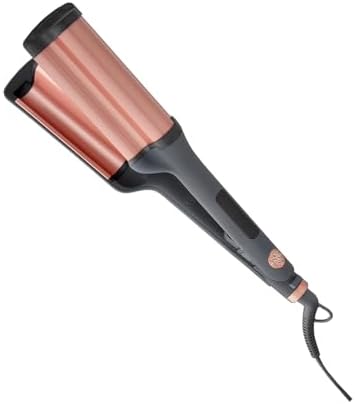 Hairitage Catch The Wave Curling + Crimping Iron - 3 Barrel Ceramic Tourmaline Pink Curler + Crimper - Beach Waves + Curls - Reduce Frizz + Increase Shine - All Hair Types + Textures