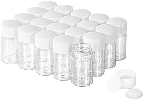 8ml Clear Glass Vial 20pcs with white Screw cap and inner plug 20pcs, leak-proof Glass Bottle Sealed Sample Vials