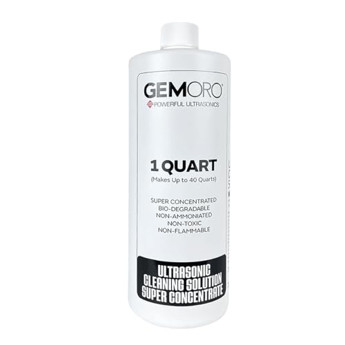 GemOro Jewelry Cleaner Solution Concentrate for Ultrasonic Machines | Professional Performance Liquid Cleans Rings Watches Glasses Earrings & Coins | Compatible with Diamond Gold & Silver (1 Quart)