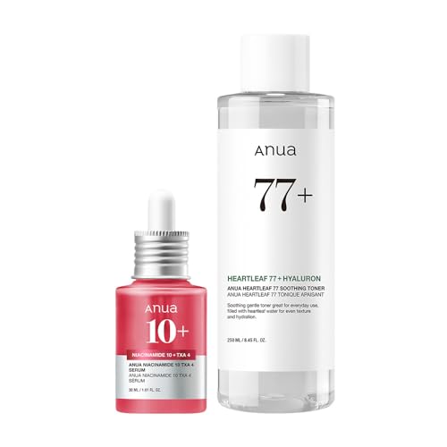 Anua Glass Skin Prep Duo, 10% Niacinamide+4% Tranexamic Acid Serum & Heartleaf 77 Soothing Toner for Glow Skin, Hyaluronic Acid, Vitamin B12, Calming, Hydrating, pH Balance, Korean Skincare Set