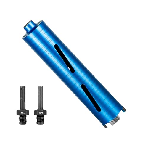 SALI Diamond Core Drill Bits 2 1/4" Diameter 10"/254mm Drilling Depth 5/8-11" Thread Core Bit Turbo Laser-Welded Segments for Cured Concrete with Rebar, Brick, Block, Masonry, Stone with Two Adapters