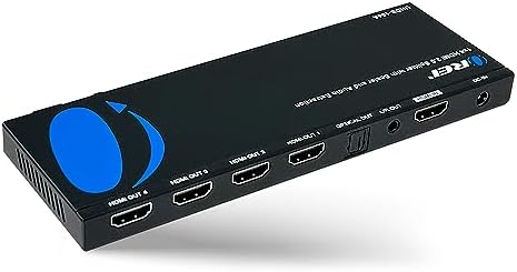 OREI 1x4 2.0 HDMI Splitter with Scaler Audio Extractor 4 Ports with Full Ultra HDCP 2.4K at 60Hz & 3D Supports EDID Control - UHDS-104A