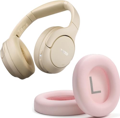 TOZO HT2 Hybrid Active Noise Cancelling Headphones, Wireless Over Ear Bluetooth Headphones Khaki+HT2 Replacement Ear Pads Pink