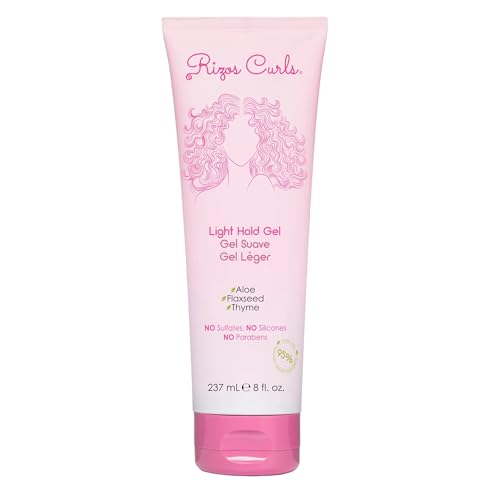 Rizos Curls Light Hold Gel, Defines with Flexible Hold, Flake-Free and Frizz-Free Voluminous Curls, Moisturize with Aloe Vera & Flaxseed, For All Curl Patterns 2a - 4c, 8 oz (Package May Vary)