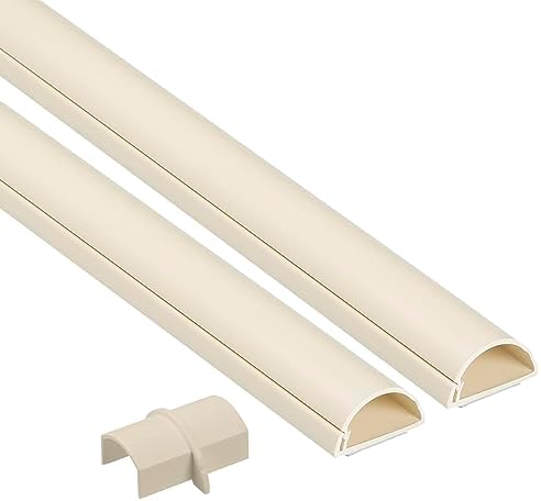 D-Line 31.4in TV Cord Hider, Patented Half Round Cable Cover, Hide Wall Mount TV Wires, Hinged One-Piece Cable Concealer, Adhesive, Decorative Raceway - 2X 1.18in W x 0.59in H x 15.7in L - Beige