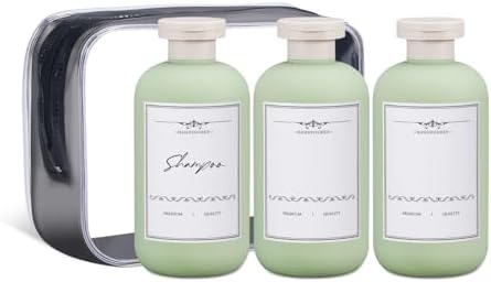 10 oz Travel Refillable Shampoo and Conditioner Bottles, Travel Bottles for Toiletries, Plastic Squeeze Bottles with Flip Cap for Lotion, Liquids (3Pcs)