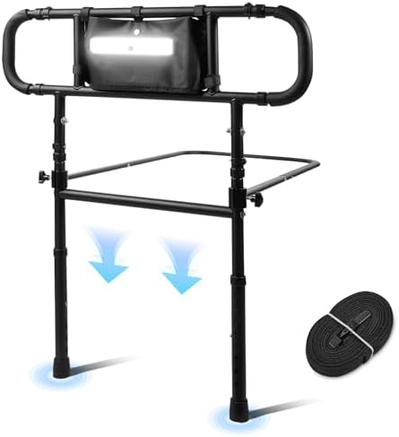 Bed Rails for Elderly Adults Safety, Adjustable Bed Assist Rails, Safety Bed Handle with Leg & Motion Light, Foldable Bed Rails for Seniors, Surgery Patients & Handicap