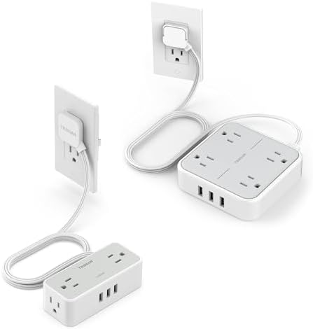 Flat Plug Surge Protector Power Strip, TESSAN 5 ft Extension Cord with 4 Outlets and 3 USB Ports, Indoor Desk Charging Station, Mountable Compact for Travel, Office, School, Dorm Room Essentials