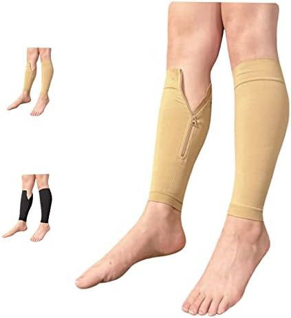 15-20 mmHg Compression Shin Calf No Foot Inside Leg Zipper Sleeves