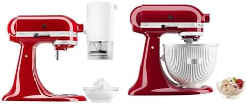 KitchenAid Shave Ice Attachment, KSMSIA, White, 4 Molds and KitchenAid Ice Cream Maker Attachment Stand Mixer, 2 Quart, White