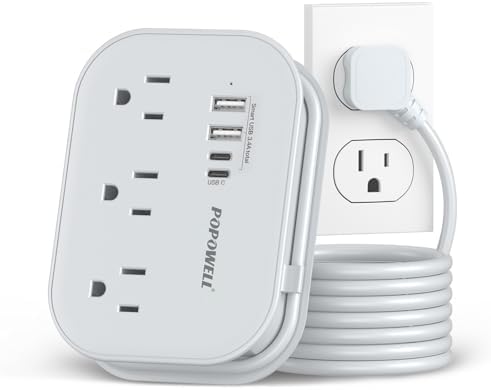 Flat Plug Power Strip- USB Travel Power Strip, 3 Outlets and 4 USB Ports(2 USBC) Desktop Charging Station, 5 Ft Wrapped Extension Cord, Non-Surge Protector for Cruise Essentials, Travel, Home, Dorm.