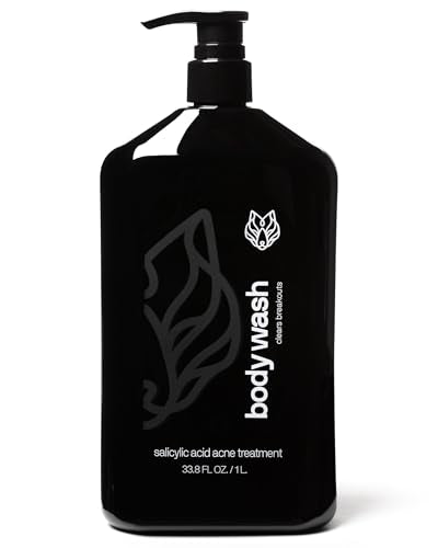 Black Wolf Charcoal Powder Body Wash for Men, 1 Liter - Charcoal Powder & Salicylic Acid Reduce Acne Breakouts & Cleanse Your Skin from Toxins & Impurities - Rich Lather for Full Coverage, Deep Clean