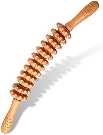 Curved Wood Therapy Massage Roller Tools,Lymphatic Drainage, Cellulite Massage & Wooden Muscle Roller Stick for Waist and Thigh, Stomach Rolling Massager Tool （with White Box）