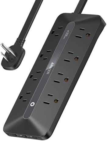 Anker Flat Plug Power Strip, 12-in-1 USB C Power Strip with 8 AC Outlets, 2 USB C, 2 USB A Ports, 5feet Extension Cord, Slim Desk Charging Station, 900J Surge Protection, 35W Max for Home, Office