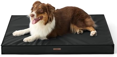 Lesure Outdoor Waterproof Dog Bed for Medium Sized Dogs, Orthopedic Egg Crate Foam Pet Bed with Oxford Fabric Surface and Removable and Durable Cover, Machine Washable, 30''x20'', Black