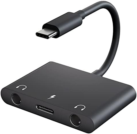 USB C Headphone Adapter,3 in 1 USBC to 3.5mm Dual Headphone Jack Adapter for Stereo,USB-C Audio Adapter with Type-c Fast Charging Port,Headphone Splitter Compatible iPad Pro,Samsung,Google