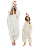 DELEY Unisex One Piece Animal Kids White Chicken Onesie, Animal Pajamas Halloween Cosplay Costume for Women and Mens Parent-Child Sleepwear