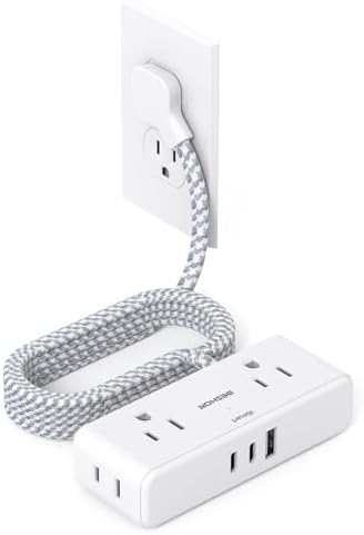 Extension Cord 10 ft, Flat Plug Power Strip, 4 Widely Outlets with 3 USB Ports (2 USB C), Extension Cord with Multiple Outlets for Home, Office, Dorm Room Essentials