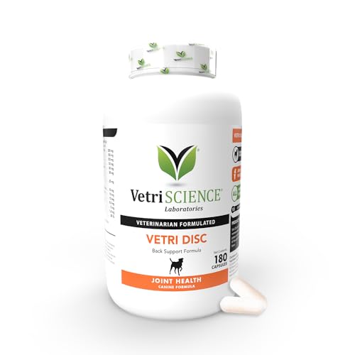 VetriScience Vetri Disc Joint Supplement for Dogs - Spine Support & Joint Health Dog Supplement with Chondroitin Sulfate, Vitamins B6, C & D, Calcium, Magnesium, Horsetail Herb & More - 180 Capsules