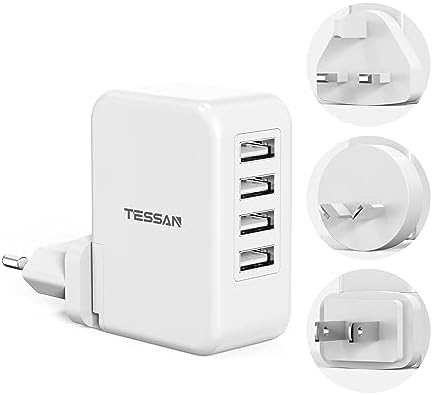 European Adapter, TESSAN Europe Travel Plug Adapter with 4 USB Ports, Detachable International Plug Adapter, Multiple USB Power Adaptor for EU UK France Germany Australia (Type C/G/A/I)