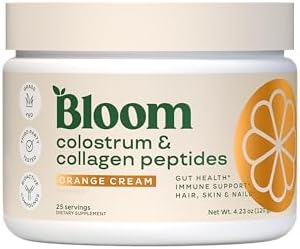 Bloom Nutrition Bovine Colostrum Powder for Gut Health, Immune Support, Hair Growth & Beauty Supplement, Gluten Free, Sugar Free | Pure 40% IgG Premium Colostrum Superfood, Orange Cream, 25 Servings