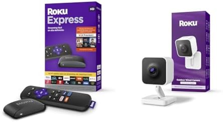 Bundle of Roku Express Dispositivo de Streaming HD para TV (Spanish Edition) - Con VIX Premium + Roku New Outdoor Camera 2024 - Home Security - IP65 Weather Resistant Wired Security Camera