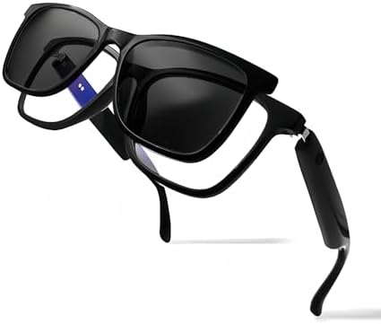 Unisex Smart Glasses,Polarized Sunglasses with Bluetooth Speakers,Suitable for Indoor/Sports/Outdoor Use, Blue Light/UV Protection, Voice Control, Magnetic Interchangeable Lenses(Gray lens)
