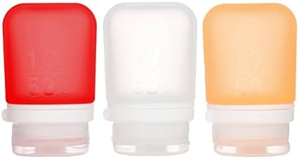 humangear GoToob+ Refillable Silicone Travel Size Bottles with Locking Cap, 3pk Set, Clear/Red/Orange, Small (1.7 fl.oz; 53ml)