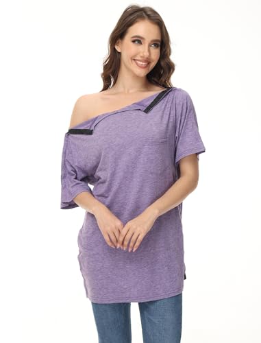 HIBOCT Post Shoulder Surgery Shirts for Women After Rotator Cuff Clothes Post op Mastectomy Surgery Shirt for Elderly Gifts Violet